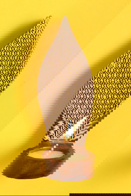 Wooden Engraved Patterned Table Cum Wall Tealight Holder - ArtyCraftz.com