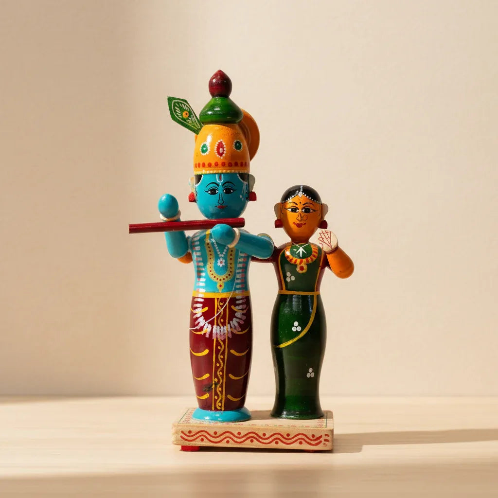 Wooden Etikoppaka Radha krishna Showpiece-ArtyCraftz.com