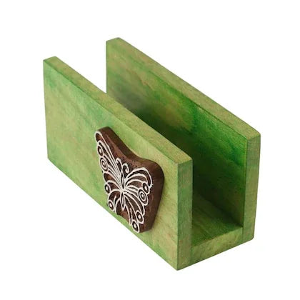 Wooden Green Tissue Paper Holder With Butterfly Engraved Block - ArtyCraftz.com