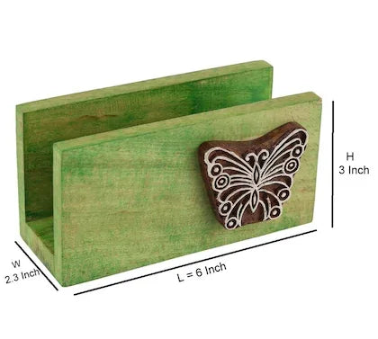 Wooden Green Tissue Paper Holder With Butterfly Engraved Block - ArtyCraftz.com