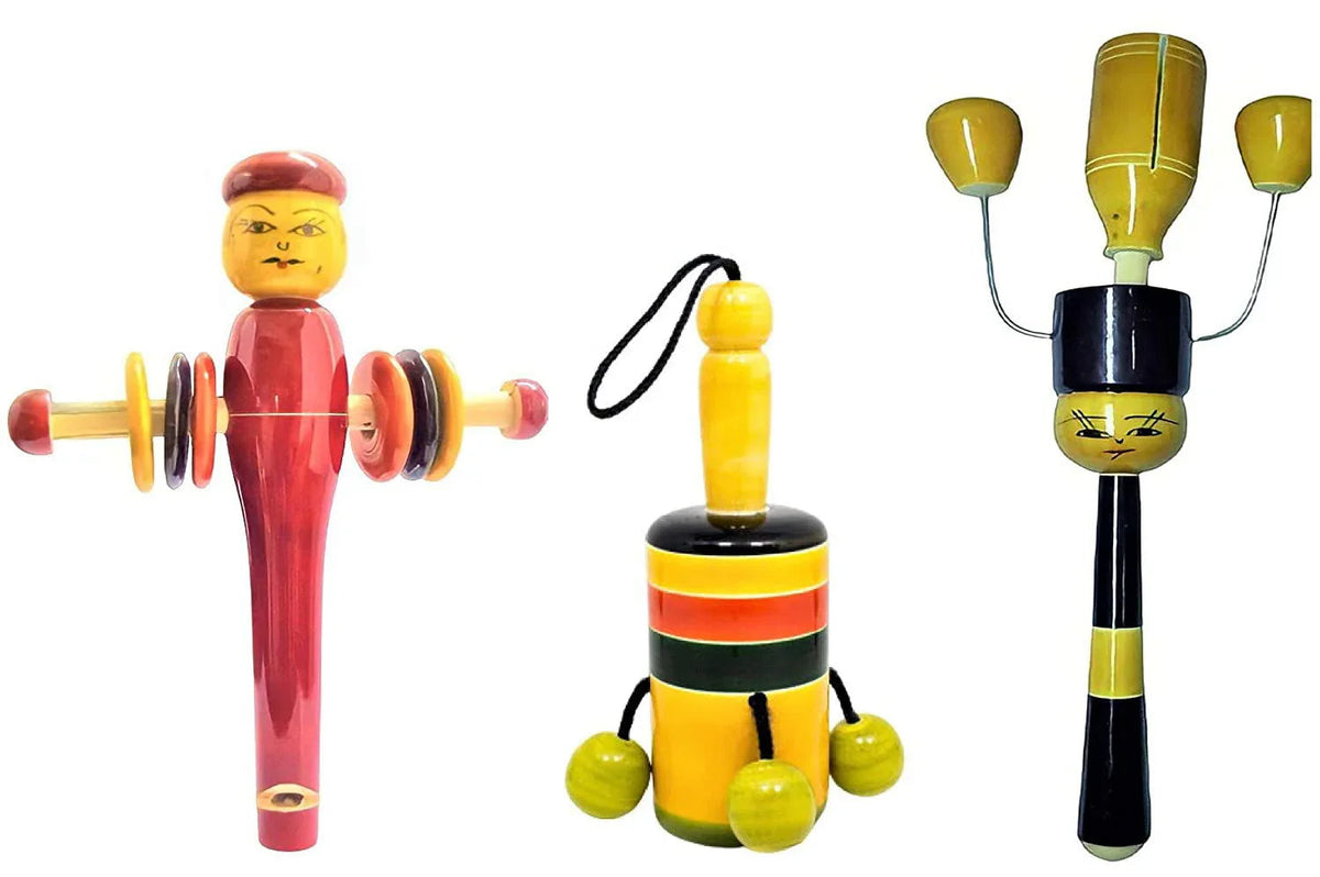 Wooden Handcrafted Sound Making Rattles for Babies and Infants - Music Maker and Entertainment Toys for Kids - Combo Pack of 3 nos - ArtyCraftz.com