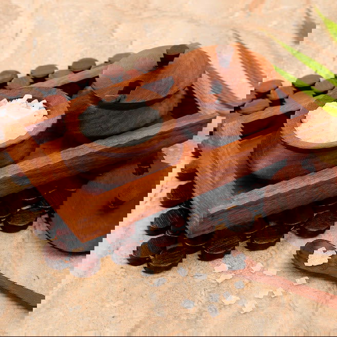 Wooden Jar Set With Tray & Spoon In Sheesham Wood Brown - ArtyCraftz.com