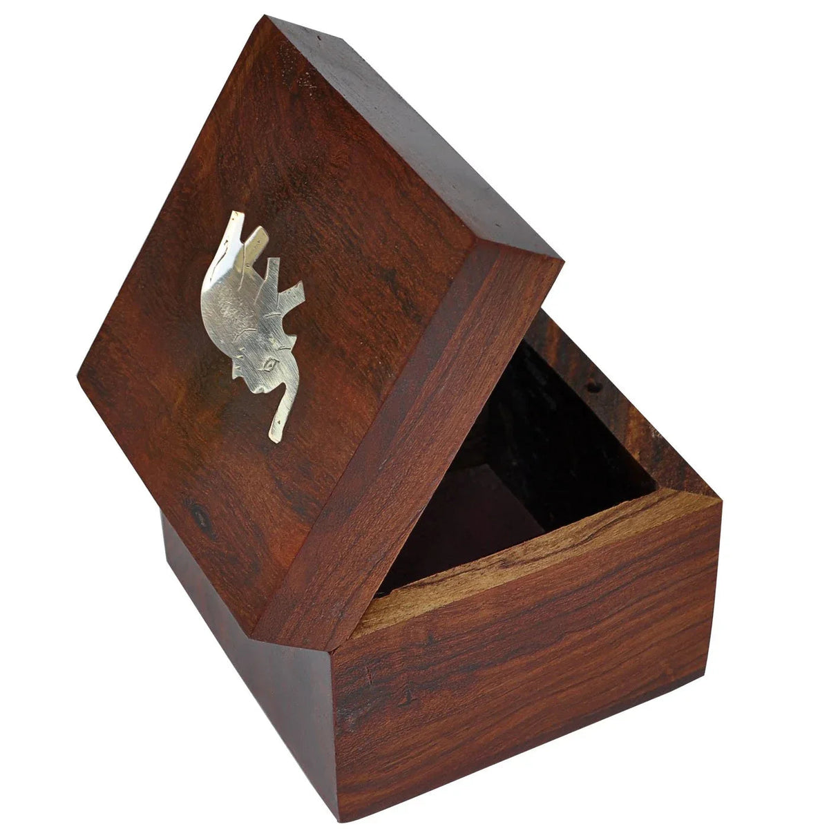 Wooden Jewelry Box Brass Elephant Inlay Work