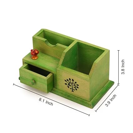 Wooden Multipurpose Table Organiser With Tree Carving - ArtyCraftz.com