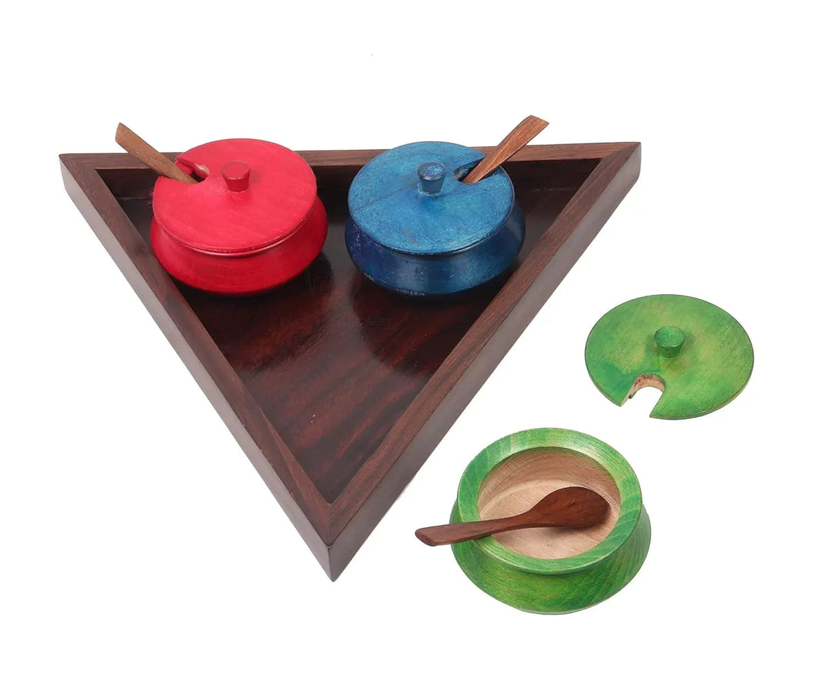 Wooden Serving Jar Set with Spoon and Tray, Condiment Jars, Mouthfreshner Jars