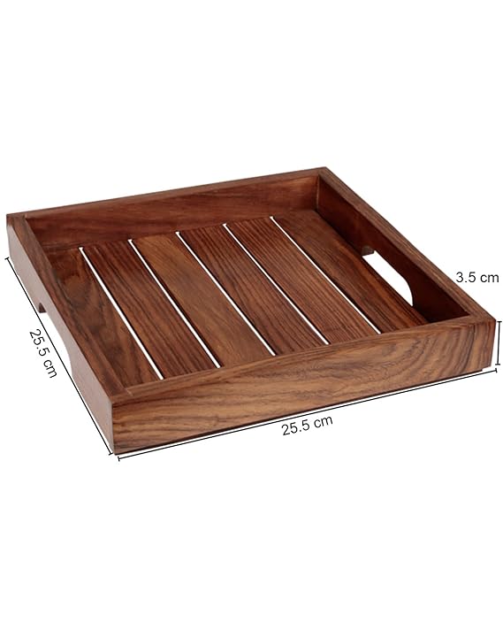 Wooden Serving Tray In Sheesham Wood (10 x 10 Inch) - ArtyCraftz.com