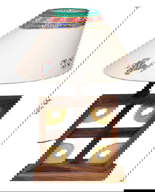 Wooden Table Lamp Artistic Square With Madhubani Handpainted - ArtyCraftz.com