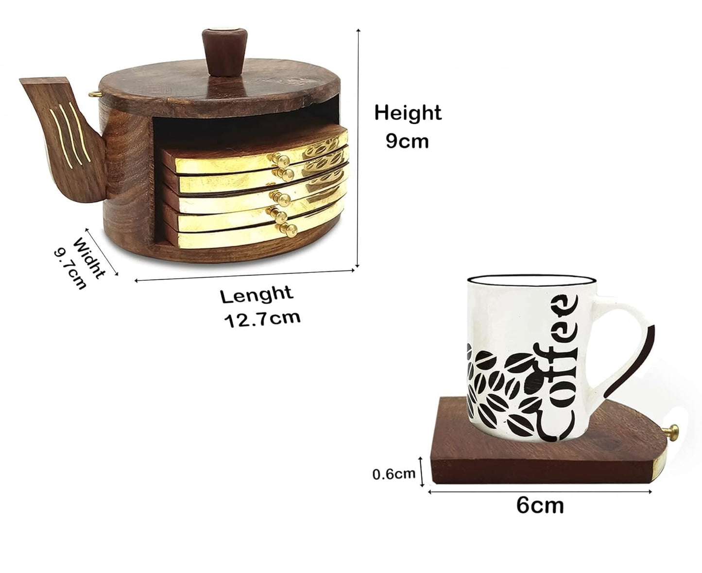 Wooden Tea Coasters Set of 6 (Kettle Coaster)