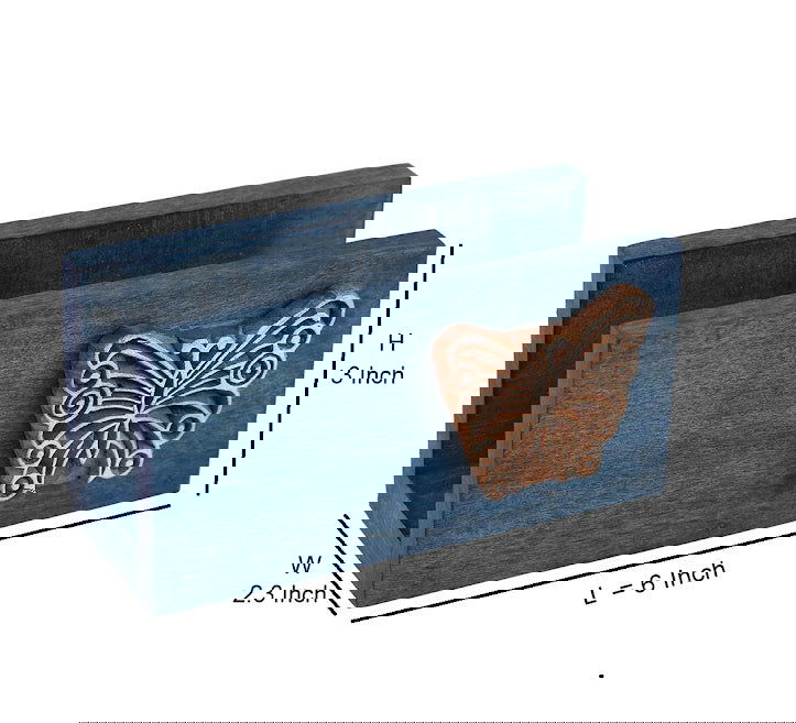 Wooden Tissue Paper Holder In Blue With Butterfly Engraved Block -Tissue Stand - ArtyCraftz.com