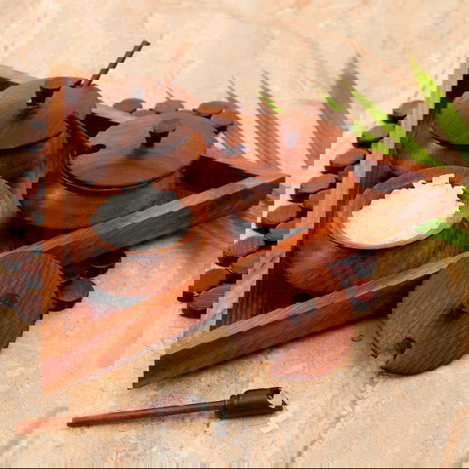 Wooden Triangular Jar Set With Tray & Spoon In Sheesham Wood - ArtyCraftz.com