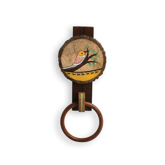Wooden Wall Mounted Towel Holder with Hand-Painted Bird and Tree Design-artycraftz.com