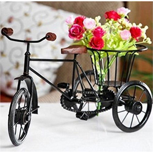 Wooden & Wrought Iron Small Miniature Tricycle Flower Rikshaw Vase handicraft handmade gift showpiece - ArtyCraftz.com