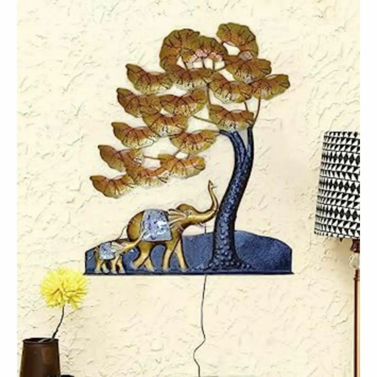 Wrought Iron 2 Elephant Tree Decorative Wall Art