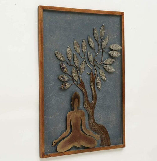 Wrought Iron Meditation Buddha Tree of Life Wall Art-ArtyCraftz.com
