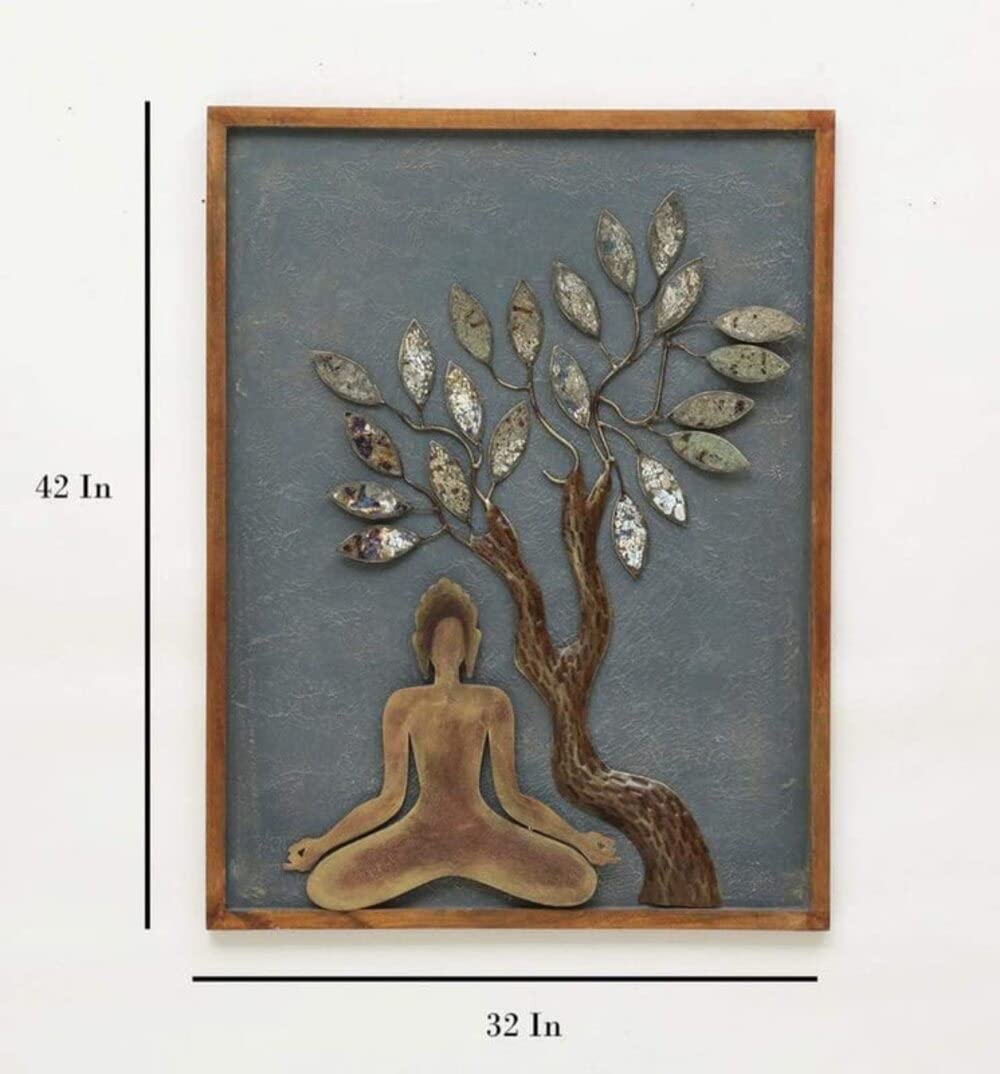 Wrought Iron Meditation Buddha Tree of Life Wall Art-ArtyCraftz.com