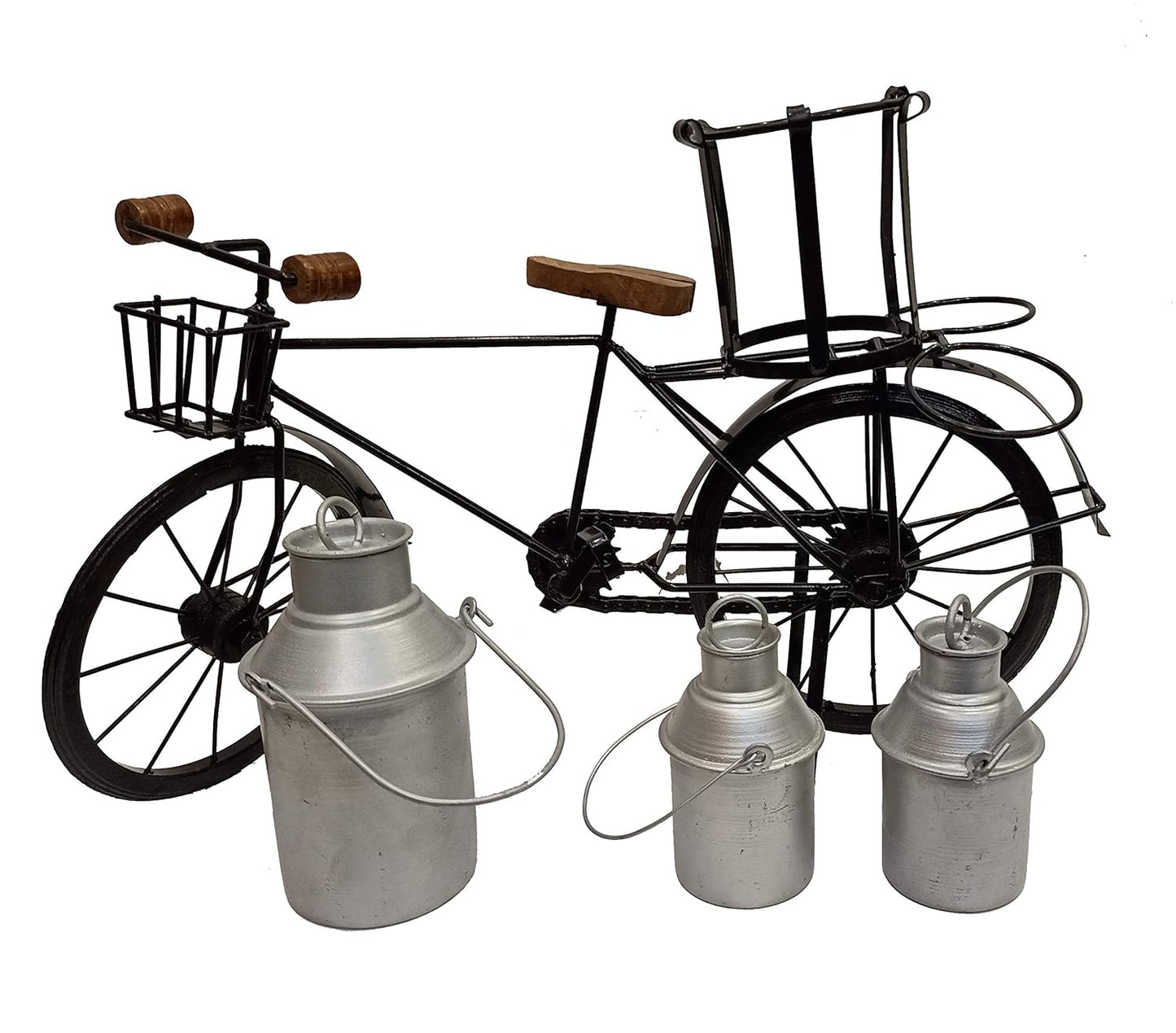 Wrought Iron Milk Man Cycle Showpiece with Milk Cans