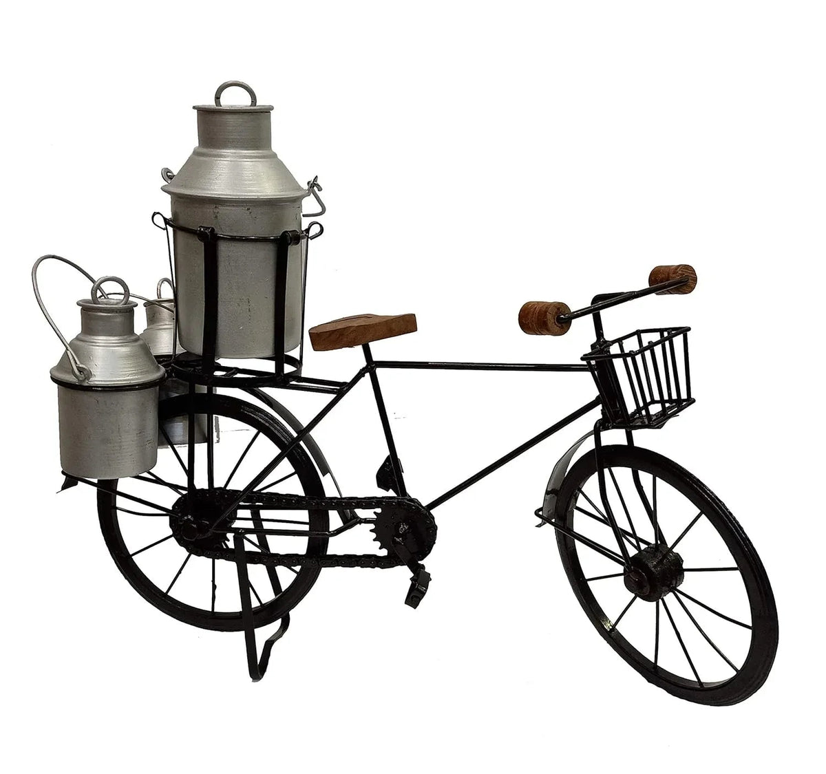 Wrought Iron Milk Man Cycle Showpiece with Milk Cans