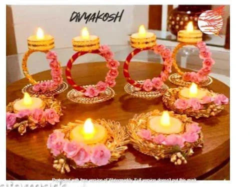 Artificial Flowers Tealight Holder Rangoli Mats for Home Decoration - 8 Pieces with Wax Tea Lights. Christmas Decorations/Xmas Decor,New Year Rangoli - ArtyCraftz.com