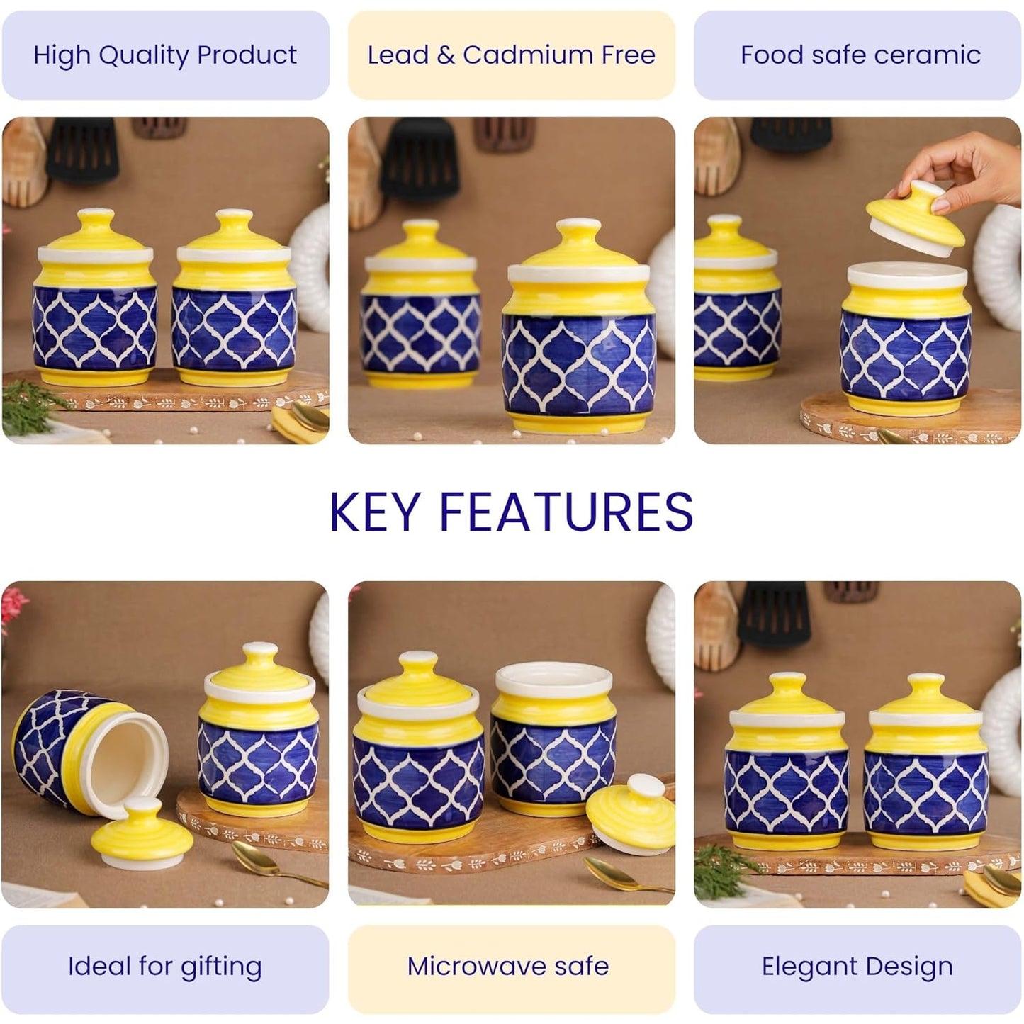 Yellow & Blue Moroccan Ceramic Jars-ArtyCraftz.com