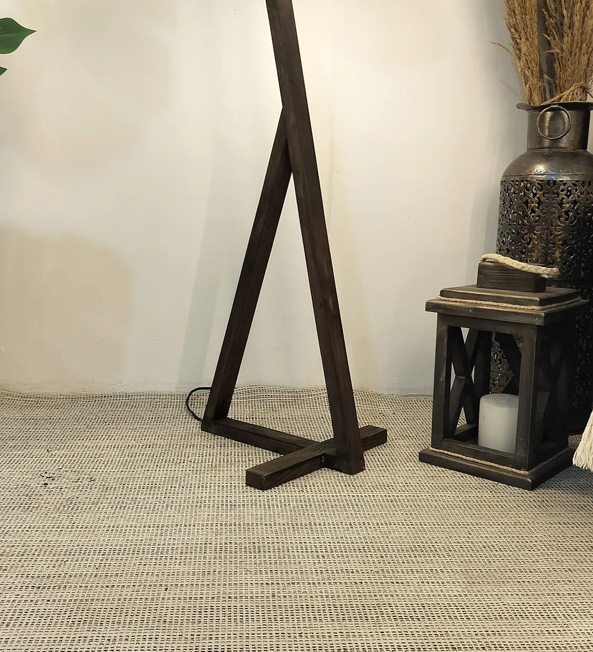 Zed Wooden Floor Lamp with Brown Base and Beige Fabric Lampshade - ArtyCraftz.com