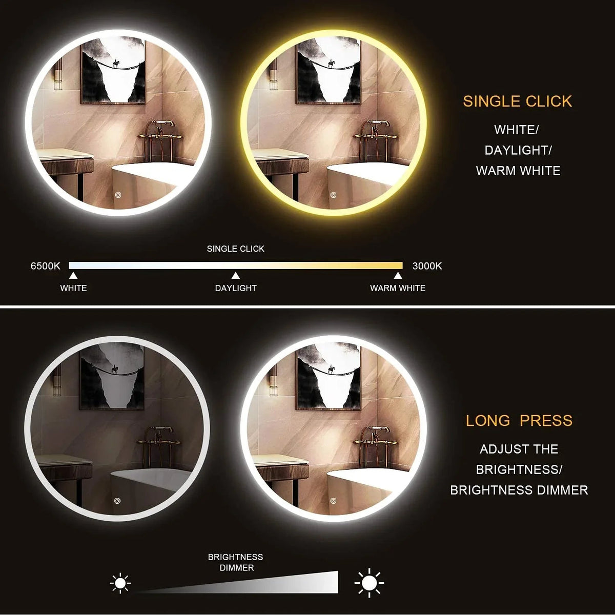 Zigzag Design Cool Warm White Adjustable LED Light Wall Mirror with Sensor - ArtyCraftz.com