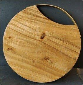 Acacia Wood Round Chopping Board with metal Handle - ArtyCraftz