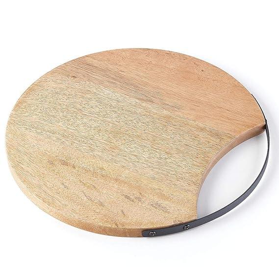 Acacia Wood Round Chopping Board with metal Handle - ArtyCraftz
