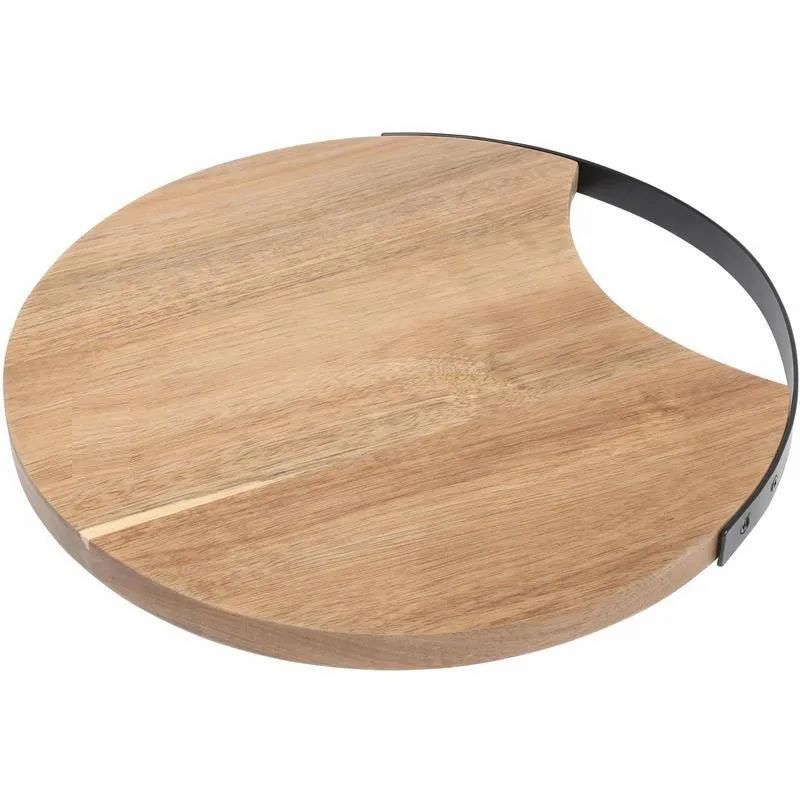 Acacia Wood Round Chopping Board with metal Handle - ArtyCraftz
