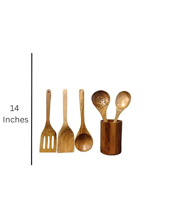 Acacia Wooden Spoons Set With Holder - ArtyCraftz
