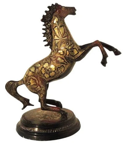 Brass Red and Gold Floral Design Flying Horse Statue