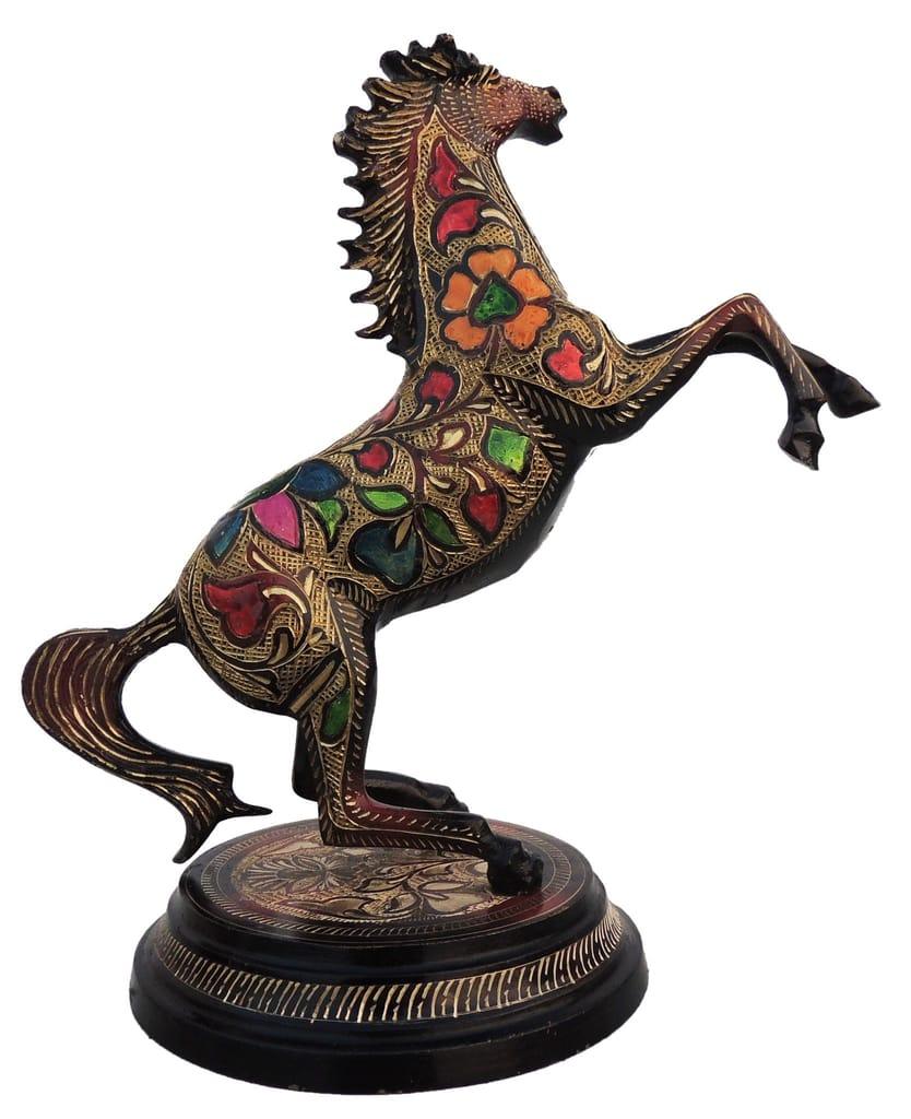 Brass Black and Multi Color Jumping Horse Statue