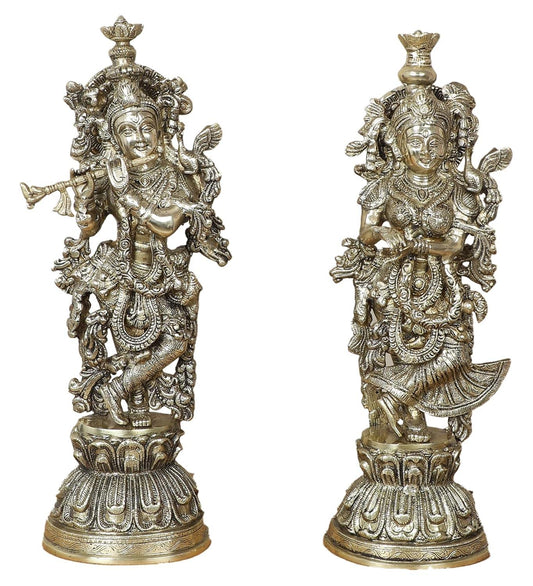 Antique Brass Radha Krishna Statue - ArtyCraftz