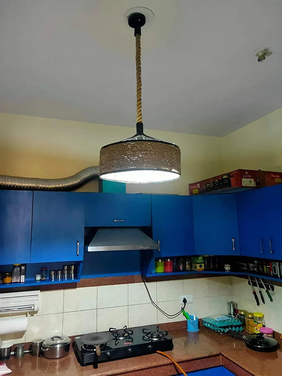 Antique Lift Retractable Pulley Metal and Jute Pendant Light - ArtyCraftz