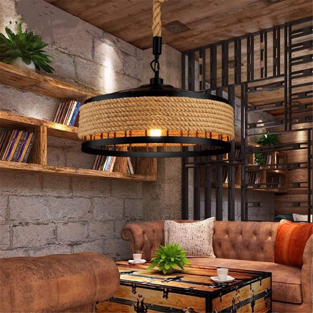 Antique Lift Retractable Pulley Metal and Jute Pendant Light - ArtyCraftz