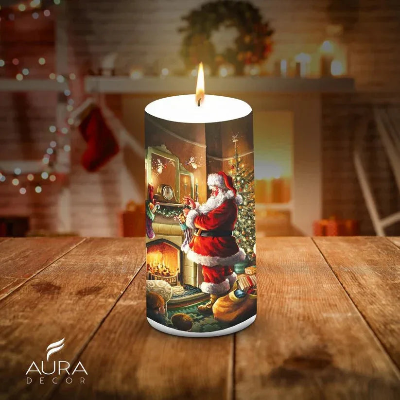 AuraDecor Unscented Christmas Santa Decorating Chimney Pillar Candle - ArtyCraftz