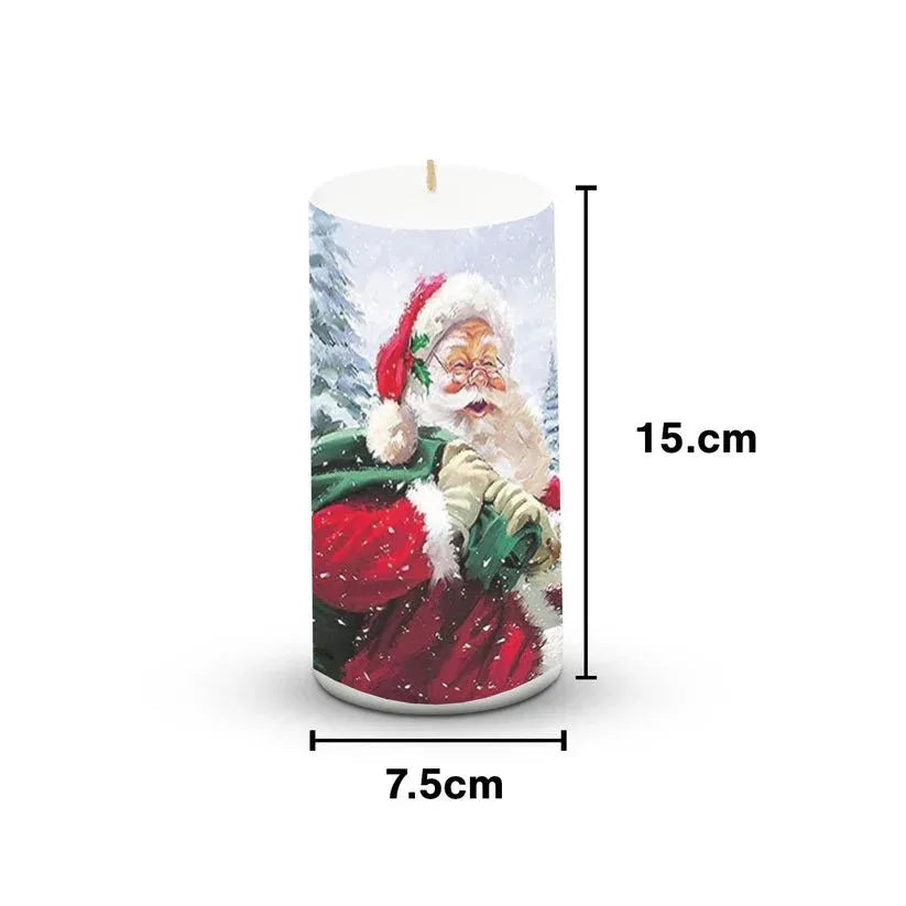 AuraDecor Unscented Christmas Santa With Gift Bag Pillar Candle - ArtyCraftz