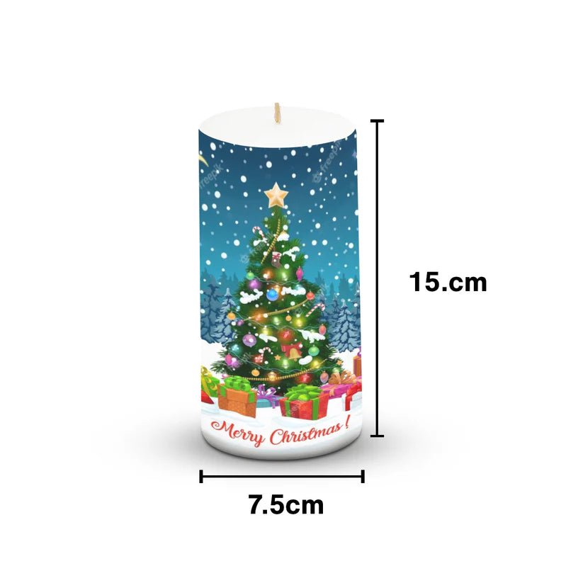 AuraDecor Unscented Merry Christmas Tree Pillar Candle - ArtyCraftz