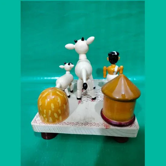 Etikoppaka Cow with Calf Showpiece