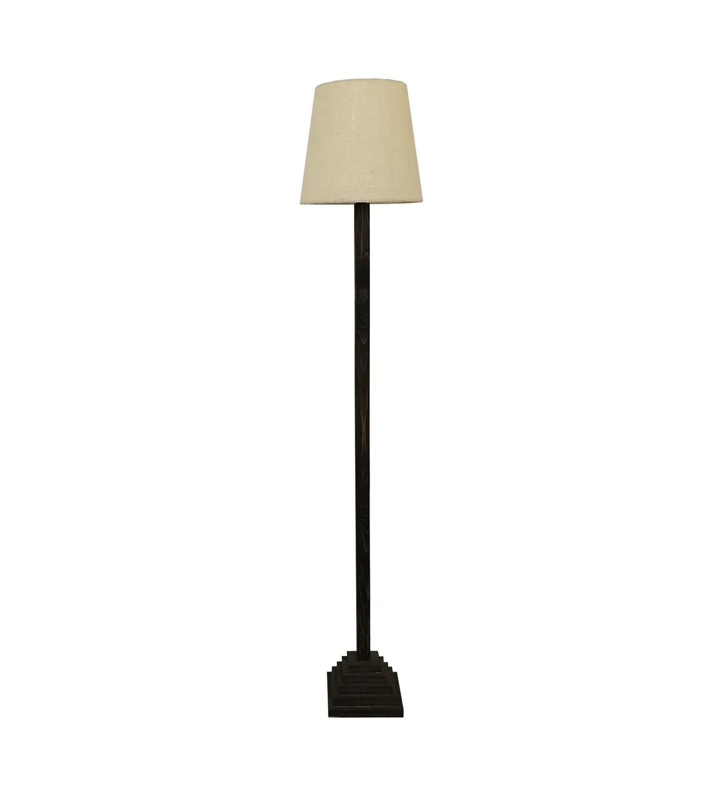 Babel Wooden Floor Lamp with Brown Base and Beige Fabric Lampshade - ArtyCraftz.com