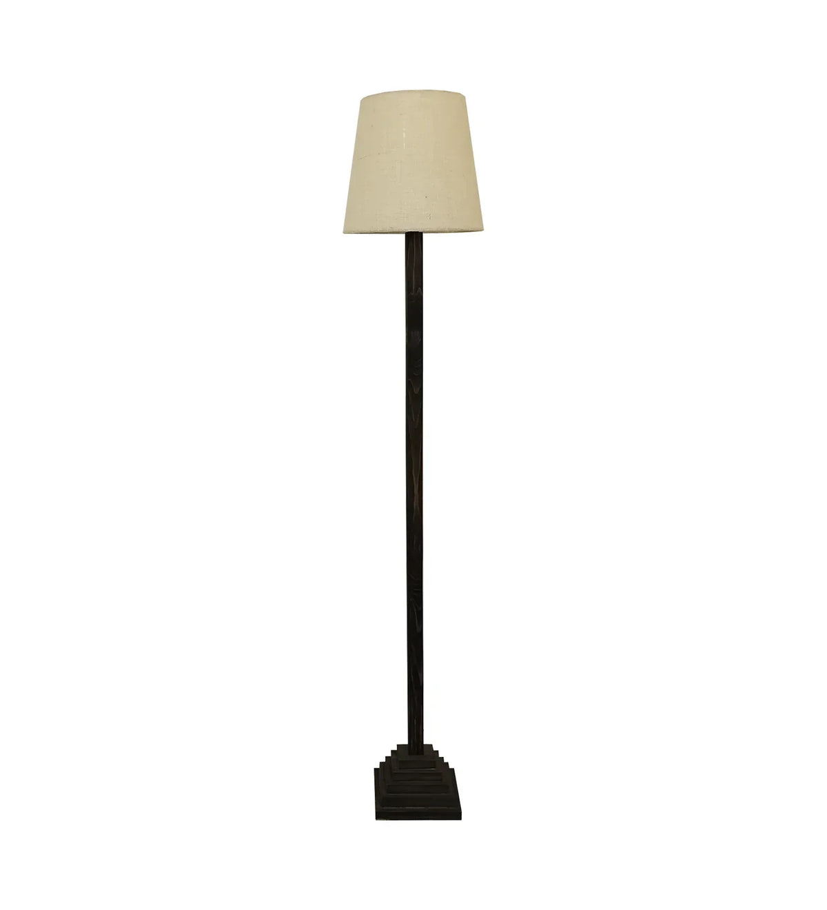 Babel Wooden Floor Lamp with Brown Base and Beige Fabric Lampshade - ArtyCraftz.com