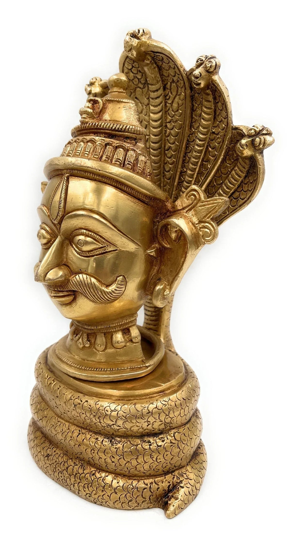 Handcrafted Brass Nag Devta Face Mask Statue Right View - ArtyCraftz
