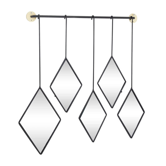 Black Metal Diamond Shapes Wall Mirror with Hanging Bar - ArtyCraftz
