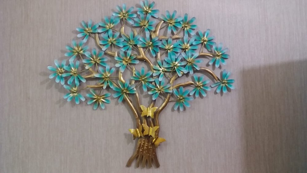 Blue Flower Tree LED Metal Wall Art-ArtyCraftz.com