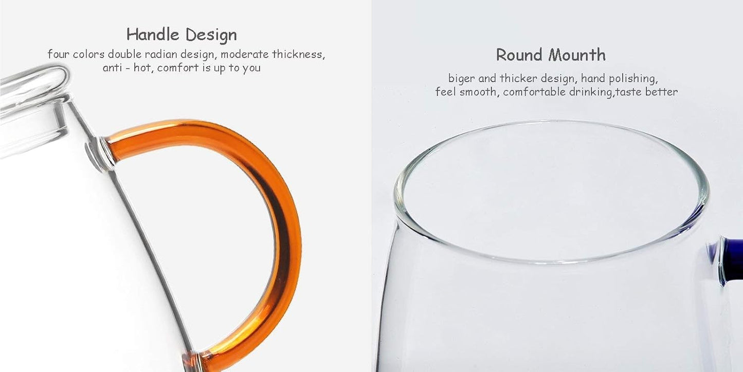 Borosilicate Glass Tea Coffee Cup Mug Set with Colorful Handle - ArtyCraftz