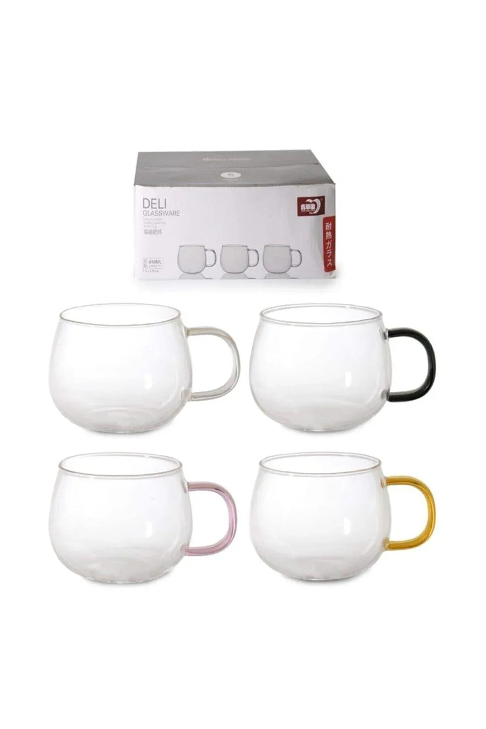 Borosilicate Glass Tea Coffee Cup Mug Set with Colorful Handle - ArtyCraftz