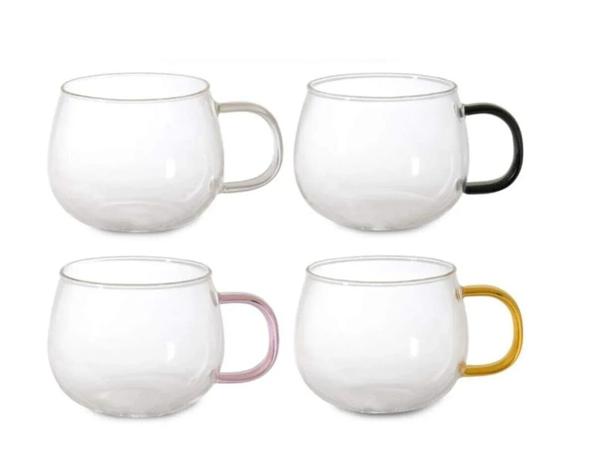 Borosilicate Glass Tea Coffee Cup Mug Set with Colorful Handle - ArtyCraftz