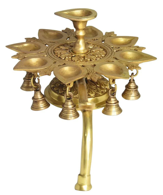 Brass 9 wicks Oil Lamp with Bells - ArtyCraftz
