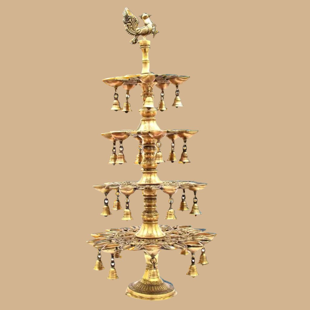 Brass Annanpakshi Vilakku with Multi Layer Bells - ArtyCraftz