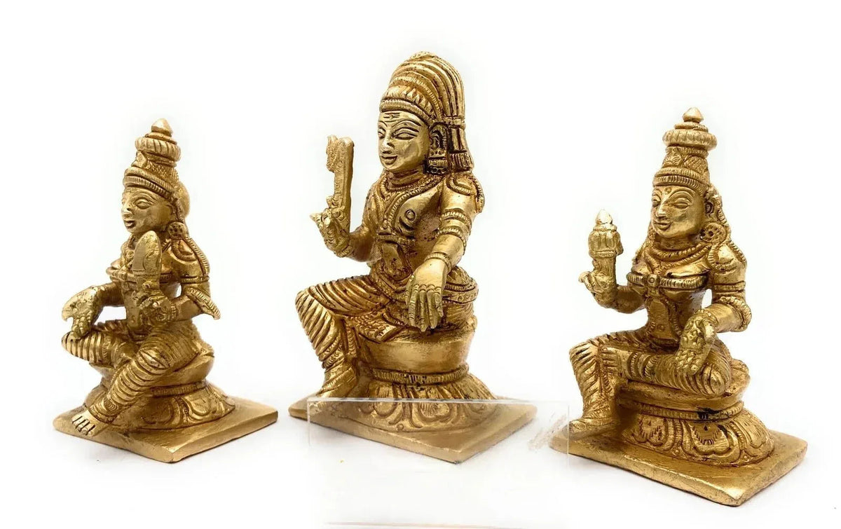 Brass Ayyanar with Poorna and Pushkala Idols - ArtyCraftz