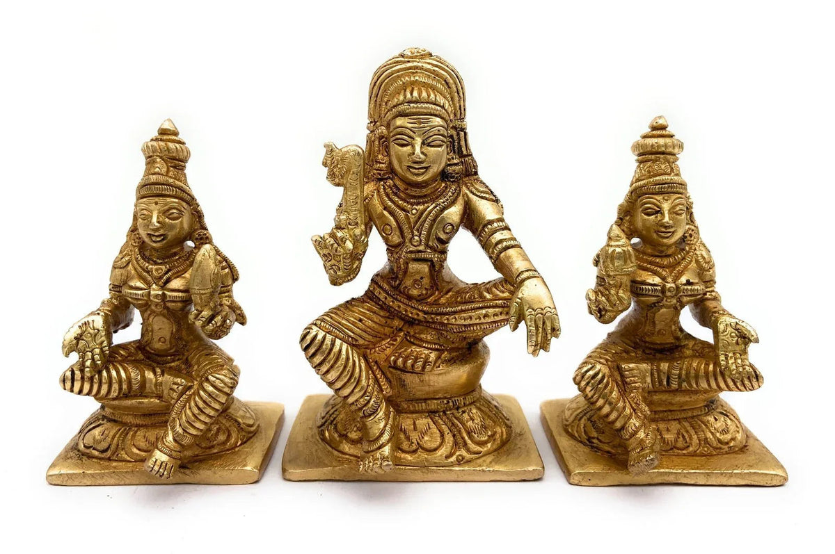 Brass Ayyanar with Poorna and Pushkala Idols - ArtyCraftz